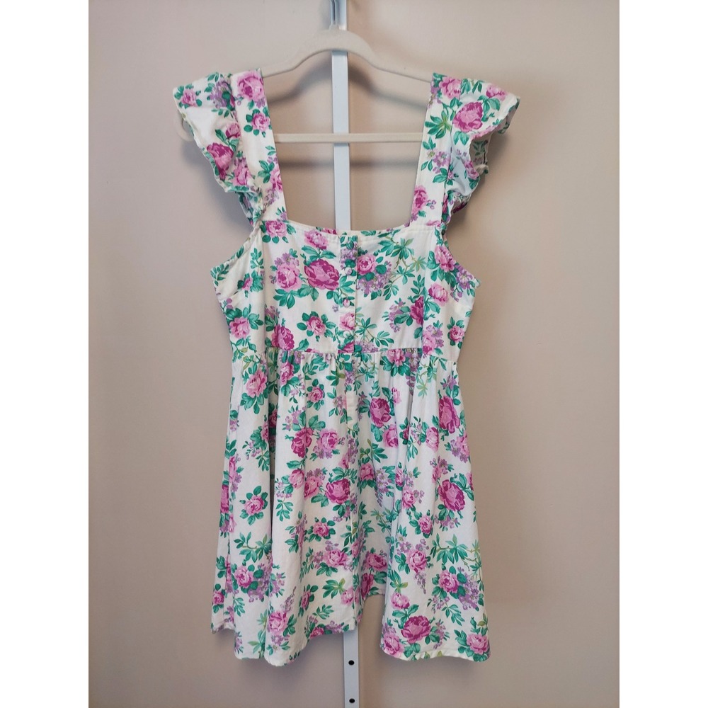 ASOS Floral Ruffle Mini Dress Cotton Linen 8 Cottagecore Coquette Babydoll
